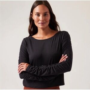 Athleta All Around Ruched Top Size XL Black Long Sleeve Lightweight Athletic Gym